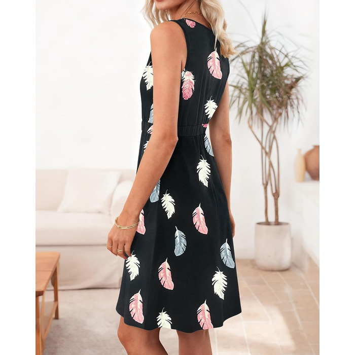 Сукня AUSELILY Soerkleid Ärellos з V-поглибленням, пляжна, повсякденна з кишенями (пір'я, XL)
