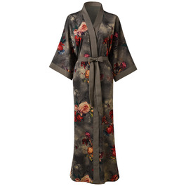 Жіночий халат кімоно Ledamon з кишенею, квітковий принт, чорно-сірий, універсальний розмір