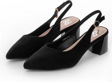 Жіночі туфлі-човники Slingback на стійких підборах 5.5 см, екозамша, чорні, розмір 38 EU