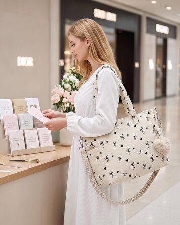 Жіноча сумка-шопер Makukke Cord Tote Bag: велика тканинна сумка через плече з вельвету для роботи, офісу, подорожей та навчання (з бантом)