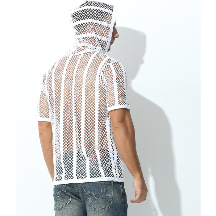 Чоловічий лонгслів Evankin з сіткою, прозорий, з коротким рукавом, футболка з мускульним ефектом, білий