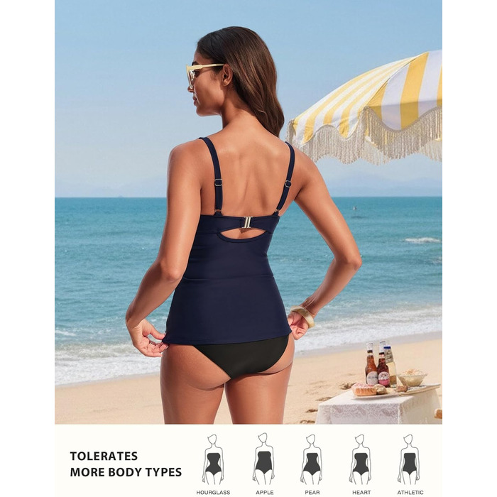 Tankini верх Hanna Nikole з контролем живота, вузлики, V-подібний виріз, купальник (синьо-білі смужки, M)