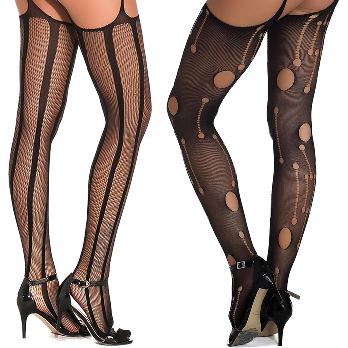 Чорні мереживні панчохи з високою талією для жінок Adobe, універсальний розмір, 3 шт.