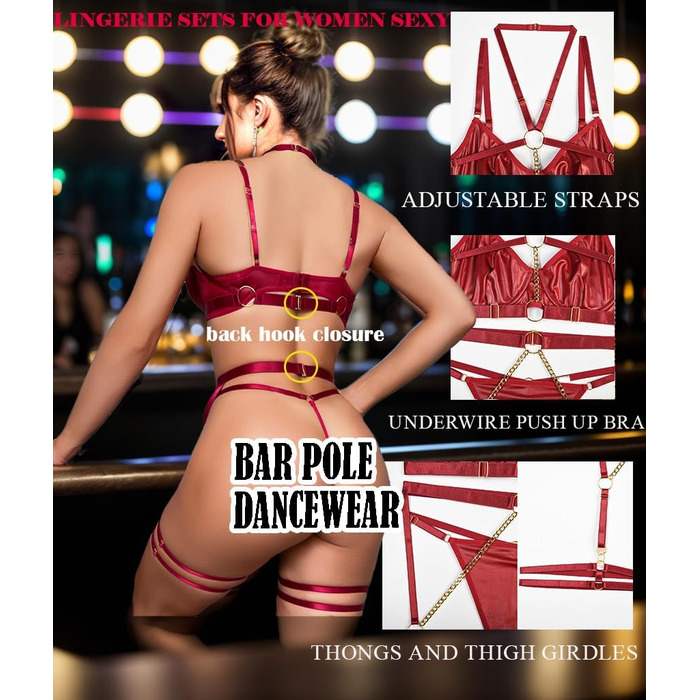 Комплект спідньої білизни Aucute trapen Deou: бюстгальтер та труси з мереживом, 6 шт. (S, Бордовий)