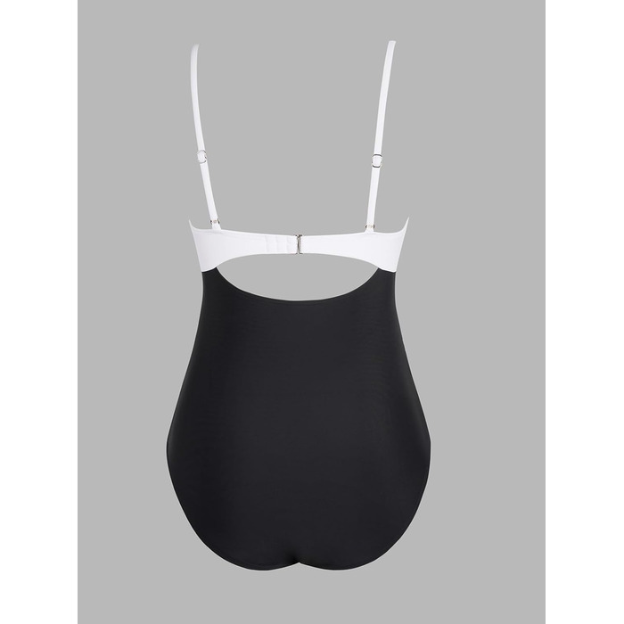 CUPSHE купальник з вирізом, ефект зав'язування, прихована талія, з декоративними вставками, чорно-білий (XS)