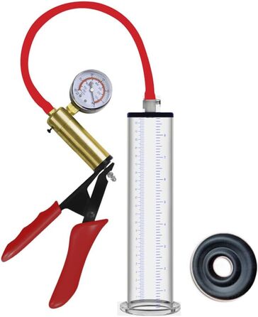 Вакуумний насос для збільшення статевого члена з металевими ручками та манометром, прозорий, для чоловіків, з масштабом, для ерекції, сексуальна іграшка, A-22,9 * 4,4 см