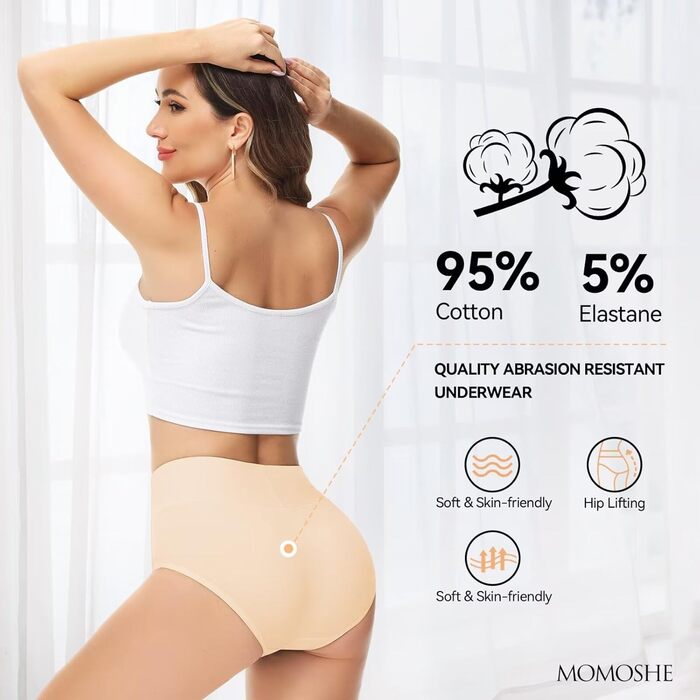 Труси жіночі бавовняні, висока талія, 5 шт. Unterhoen (XL, бежевий, чорний)