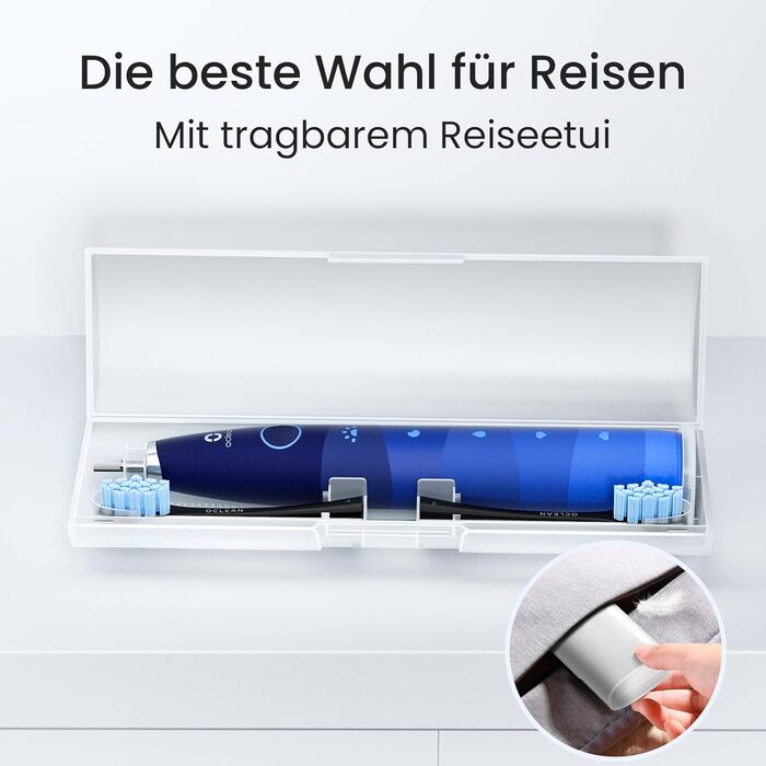 Електрична сонічна зубна щітка Oclean Flow Gift Set, біла (синій набір): 5 режимів, 180 днів автономної роботи, IPX7 водонепроникність, дорожній футляр та 6 змінних насадок
