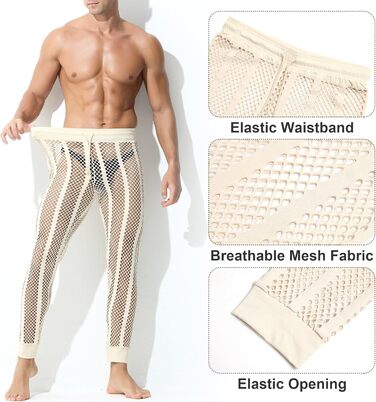 Чоловічі прозорі шорти/легінси з сітки FEOYA – сексуальна нічна сорочка, спортивні шорти, прозорі шорти з шнурком XL персикового кольору