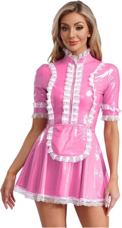 Костюм покоївки Freebily з лакованої шкіри, рожевий, для карнавалу/Хелловіну, розмір XXL