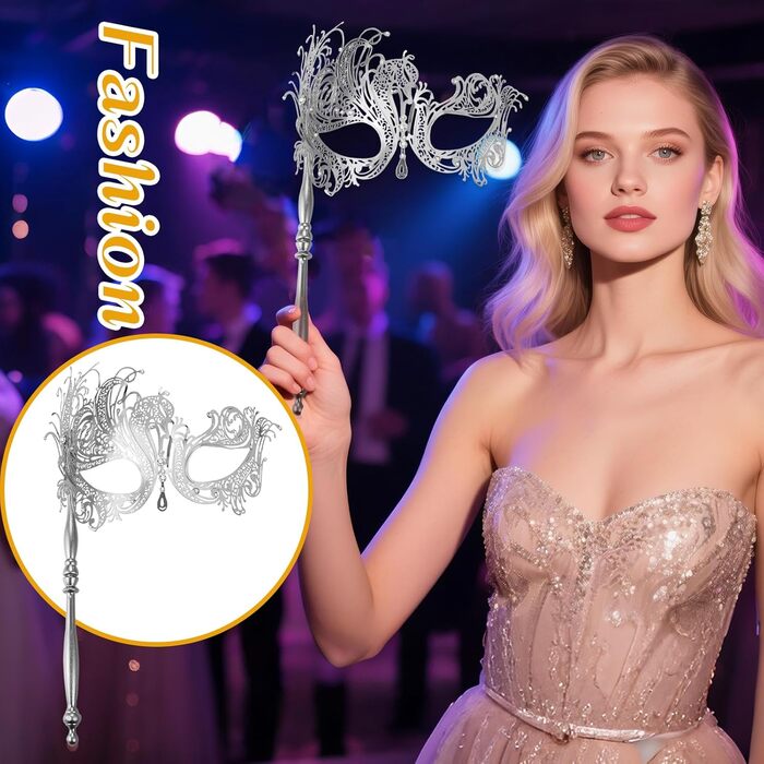 Набір з 3 венеціанських масок для жінок JewelryWe: металеві маски з стразами для карнавалу, Хелловіну, маскараду, з держателем
