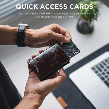 Шкіряний гаманець для карток VULKIT з RFID-захистом, Pop-Up механізмом, відділенням для купюр, монет та вікном для ID (Dutch Martin Espresso)