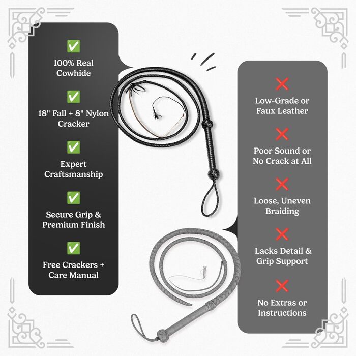 Бич у стилі Індіани Джонса, справжня шкіра, чорний, 0,9 м, 1,2 м, 1,8 м та 2,4 м – для кінного спорту