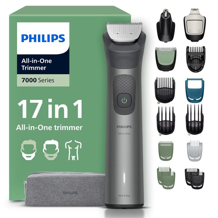 Універсальний тример Philips Multigroom Series 7000 MG7961/15 17-в-1 для обличчя, волосся та тіла, металеві леза, 26 налаштувань довжини (0,5-20 мм)