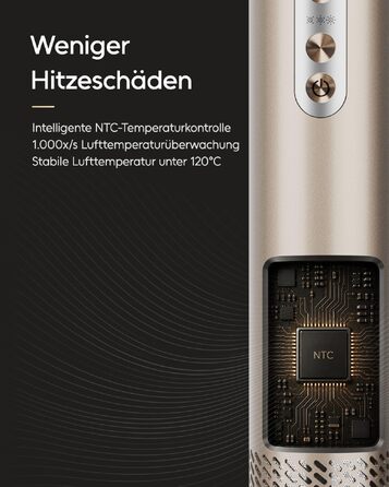 Мультистайлер 6 в 1 7MAGIC Airstyler: іонний фен, автоматичний стайлер для локонів та щітка для вирівнювання волосся, ефект Коанда, колір Champagne Gold