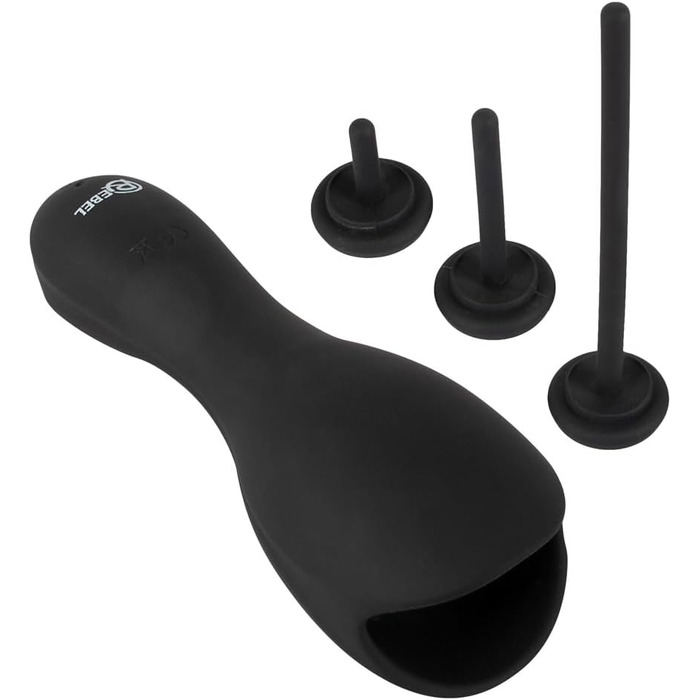 Мастурбатор Rebel Glans з 3 насадковими дилататорами, вібраційний, чорний, універсальний