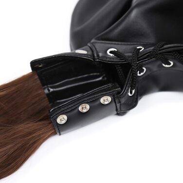 Маска для голови з екошкіри SXOVO Flirt для BDSM-ігор, знімною перукою