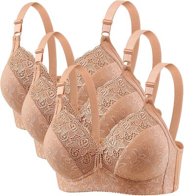 3-Piece Set жіноча бюстгальтер без кісточок Push Up, великі груди, класичний комплект, м'який та зручний, для щоденного використання (хакі, 95C)