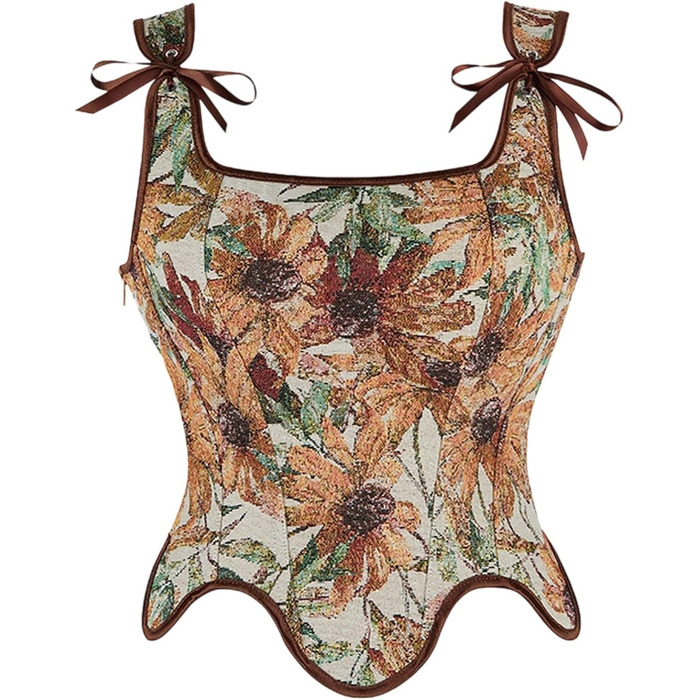 Корсет жіночий Vobrust, корсаж, корсет для Октоберфесту, готичний, вінтажний, бюстєль, корсет для сцени, жаккард, сатин, з кісточками, для Хелловіну, карнавалу, шнурування (кава, S)