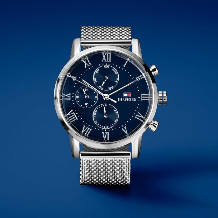 Чоловічий кварцовий годинник Tommy Hilfiger з багатофункціональним циферблатом, сталевий браслет, сріблястий