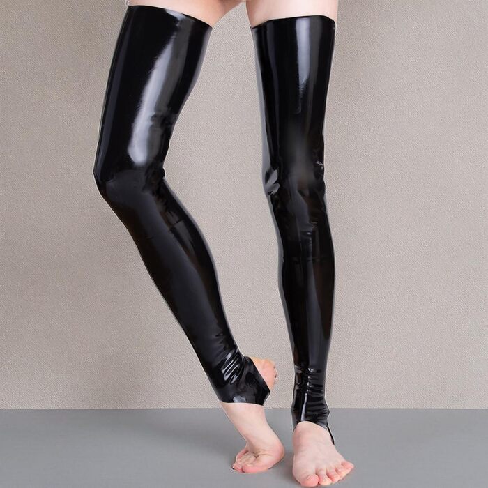 Шкарпетки латексні довгі з відкритими пальцями - шкарпетки-панчіх Overknee для жінок та чоловіків, чорний, 0.4 мм