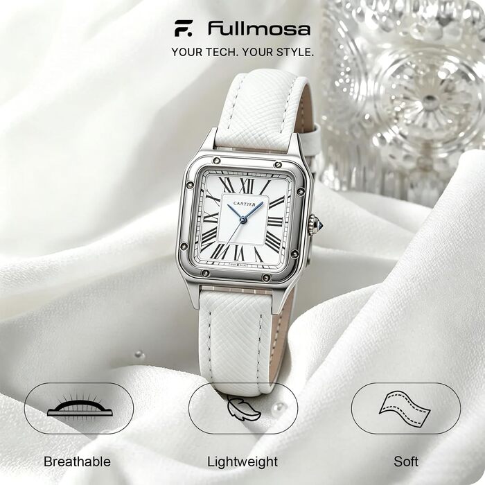 Шкіряний ремінець Fullmosa 18мм для Garmin Vivoactive 6/5/4, Venu SQ та Samsung Galaxy Watch 7/6/5/4 FE, Classic, Pro (Білий, срібляна застібка)
