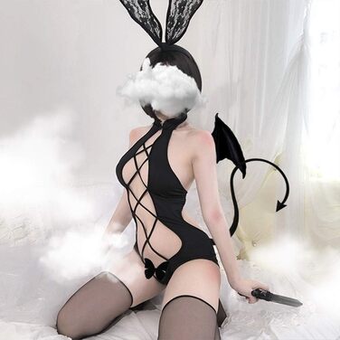 Японський жіночий купальник YOMORIO в стилі аніме, з вирізом, Чеонгсам, косплей, комбінезон, універсальний розмір, білий (універсальний розмір, чорний)