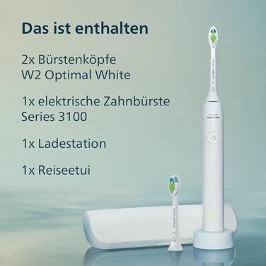 Електрична сонічна зубна щітка Philips Sonicare Series 3100 з датчиком тиску, 3 режимами інтенсивності та дорожнім футляром, Біла, HX4033/21