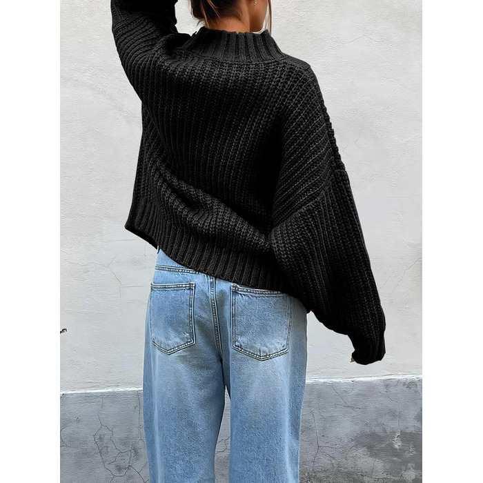 Жіночий в'язаний светр Imiy Bea Oversized з коміром-стійкою та гудзиками збоку, чорний, розмір L