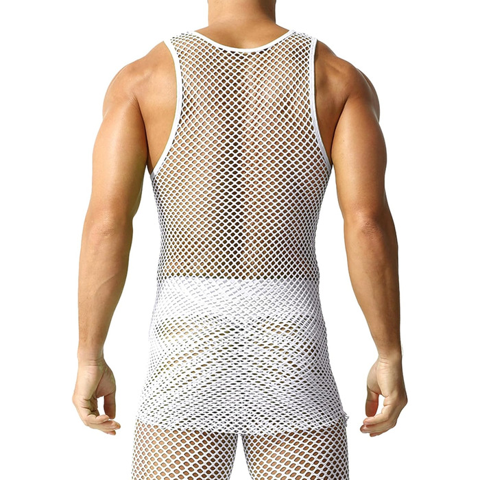 Чоловіча сітчаста футболка QiaTi з довгим рукавом, прозора, мереживна, біла