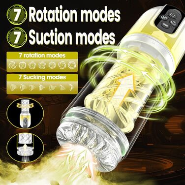 Автоматичний електричний мастурбатор-чаша для чоловіків: 7 режимів всмоктування + 7 режимів обертання, 3-в-1, вібратор для пеніса, секс-іграшка