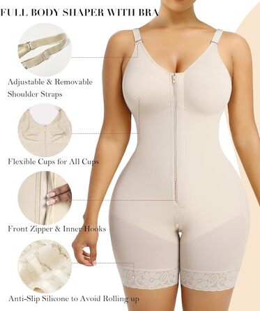 Корсет-боді YIANNA Fajas Colombianas для формування фігури, бежевий, розмір L