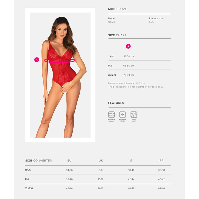 Сексуальний жіночий комплект білизни Selente Love & Fun: боді/відкритий боді/бодісток та атласна пов'язка на очі, виготовлено в ЄС (XS-S, Червоний-Ouvert)