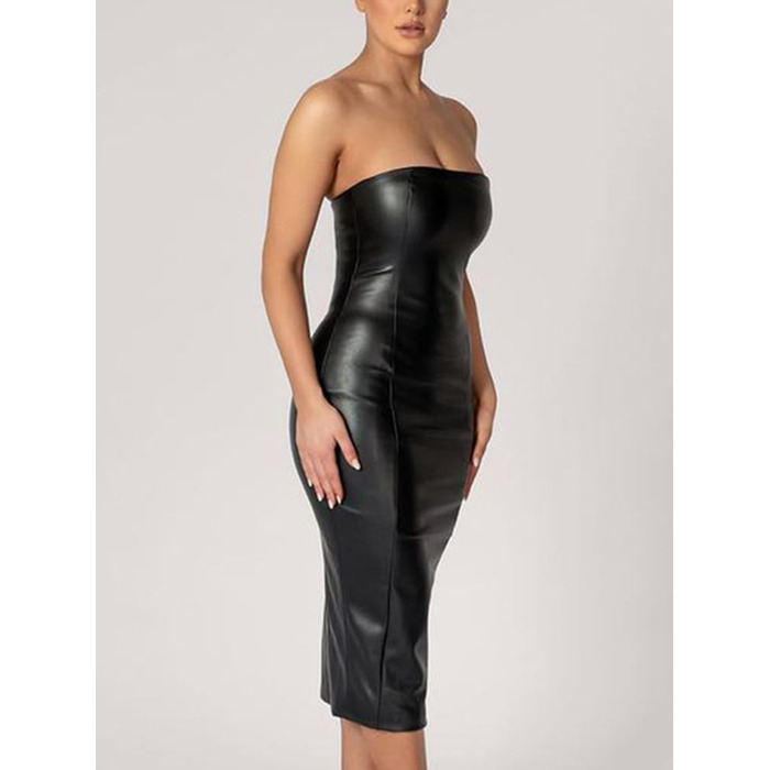 Сукня Onsoyours з еластичної шкіри (вічна шкіра) для жінок, облягаюча, сукня-олівець, без спинки, міді, чорна (XL)