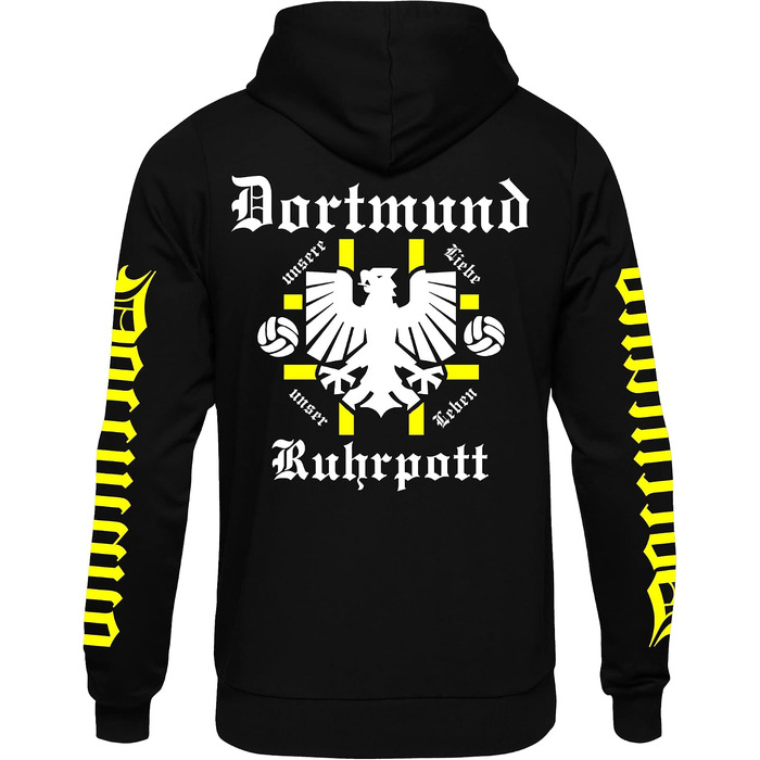 Чоловічий худі UGLYSHIRT Dortmund über Alles з принтом панорами міста (Skyline), чорний, розмір L