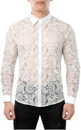 Чоловіча сорочка сітка Bollrllr, прозора, мереживна, для вечірок та клубів