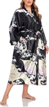 Кимоно халат для жінок, великі розміри, сатин, квітковий принт, чорний, XL