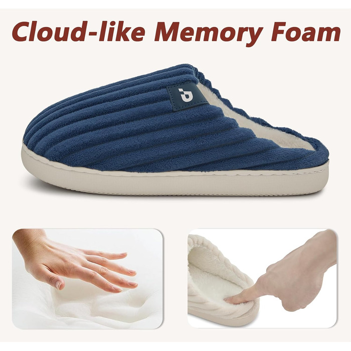 Зимові теплі капці Coswind для жінок та чоловіків з ефектом пам'яті (Memory Foam), вельветові пантофлі, темно-сині, розмір 44/45 EU