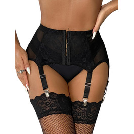 Гіртер (стрінг) з широким поясом Comeondear для жінок, розмір M-L, чорний. Комплект спідньої білизни з мереживом, 6 регульованих кліпсів, для пишних жінок, висока талія.