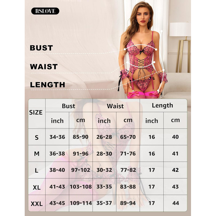 Комплект спідньої білизни RLOVE для жінок: мереживний боді, нічна сорочка, мереживний комплект, мереживний набір з бантиком, кольори: білий, рожевий, червоний (XL)