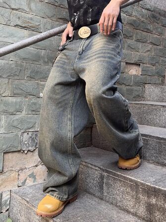 Чоловічі джинси Hip Hop Baggy: широкі рвані джинси в стилі Y2K та Skater, денім Retro B10, сині, розмір L
