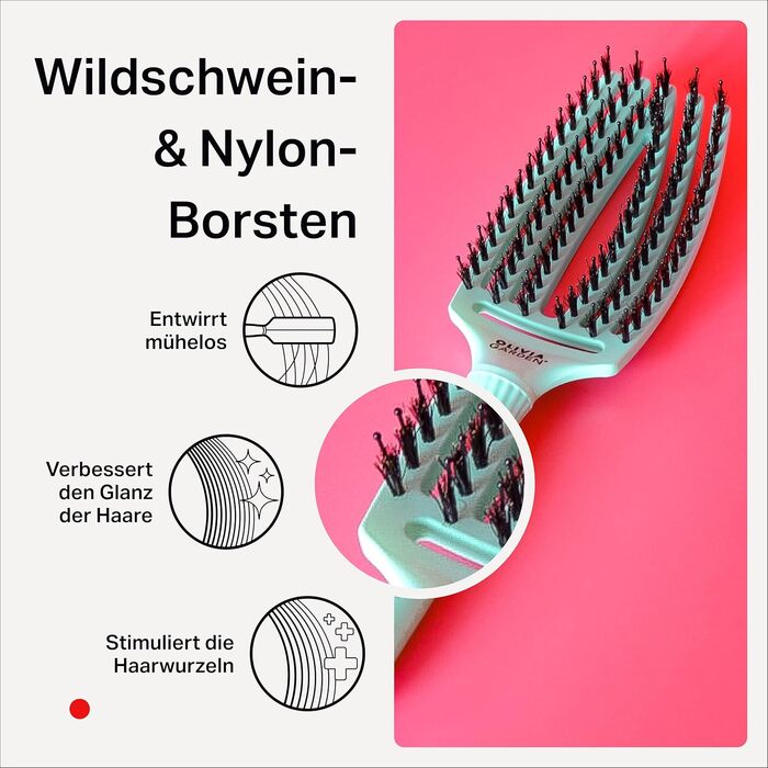 Щітка для волосся Olivia Garden Fingerbrush Care Iconic (Mint, Medium) — розплутуюча щітка з щетиною кабана та нейлоном для блиску та гладкого стайлінгу