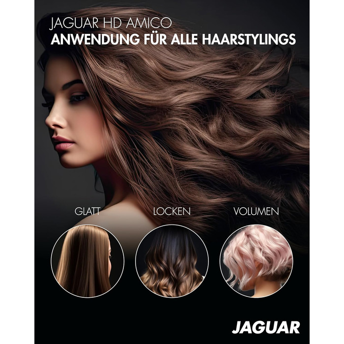 Професійний фен для волосся JAGUAR HD AMICO, 3 температурні та 2 швидкісні режими, кнопка холодного обдуву, кабель 2.8м, Made in Italy