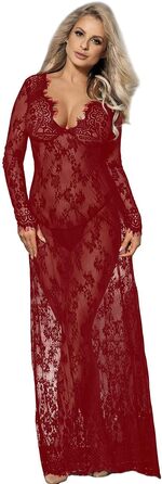 Сукня жіноча сексуальна мереживна з довгим рукавом V-подібний виріз, прозора, для вагітних, піжама, спідня білизна з G-стрінгом (XL-XXL, Червоний)