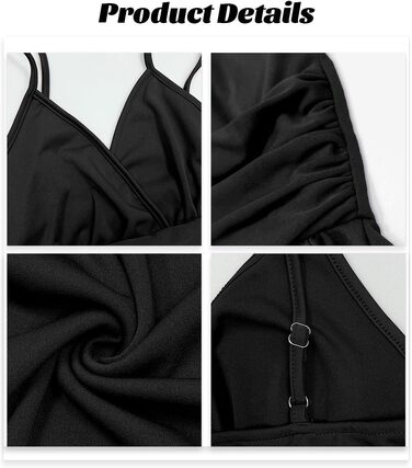 Елегантна коротка пляжна сукня Soerkleid з V-подібним вирізом, А-силует, легка однотонна сукня на тонких бретелях (XXL, чорна)