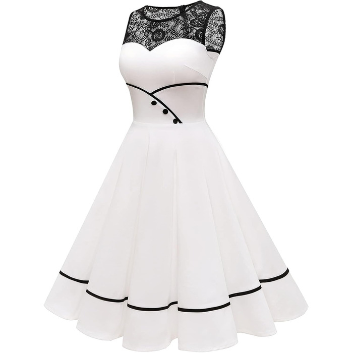 Сукня коктейльна Bbonlinedress Rockabilly мереживна 50-ті вінтаж, складки, без рукавів, круглий виріз (XS, Айворі)