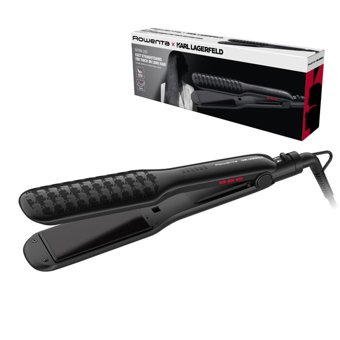 Випрямляч для волосся Rowenta x Karl Lagerfeld SF411L Extra Liss: керамічне покриття з кератином, 6 температурних режимів, швидкий нагрів, чорний