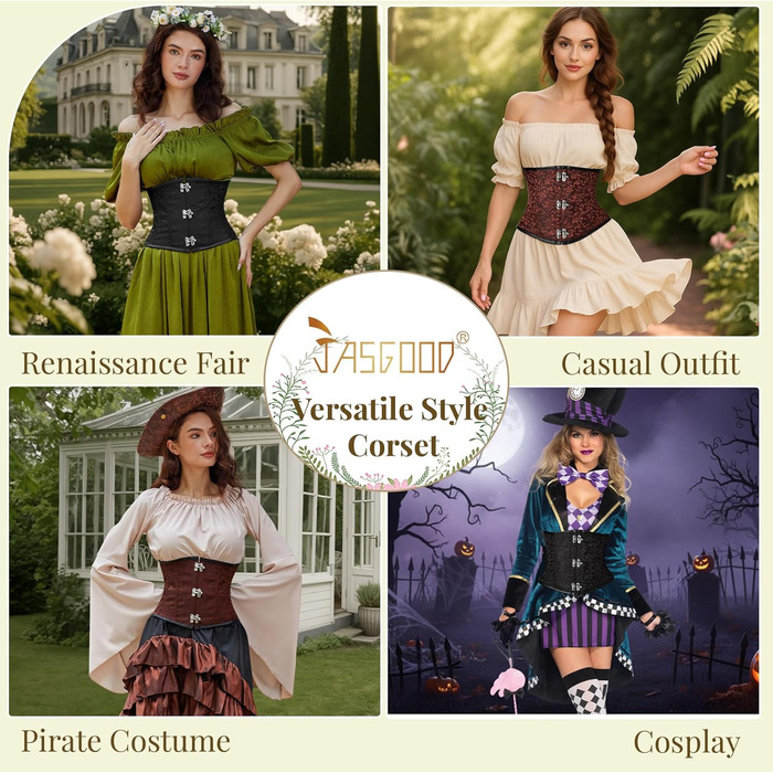 Жіночий корсет-топ JasGood: готичний корсет з мереживом, чорний жакардовий корсет для талії, ідеальний для Хелловіну