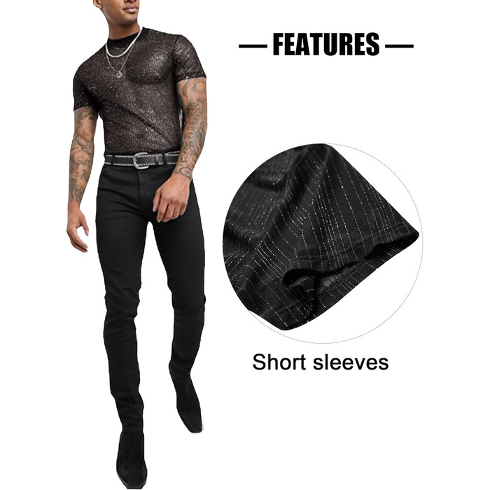 Чоловіча футболка AIEOE з блискучим дизайном - дихаюча клубна футболка з сітки, чорна