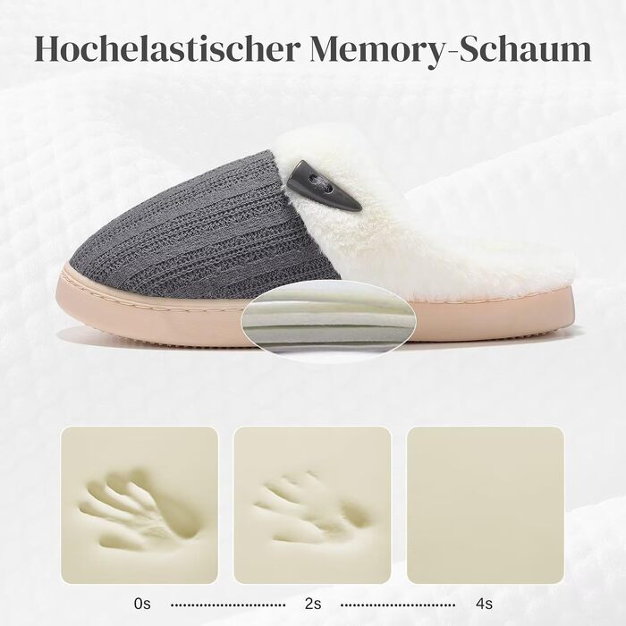 Жіночі зимові капці NineCiFun з плюшу та ефектом пам'яті (Memory Foam), протиковзкі, сіро-білі, розмір 36/37 EU